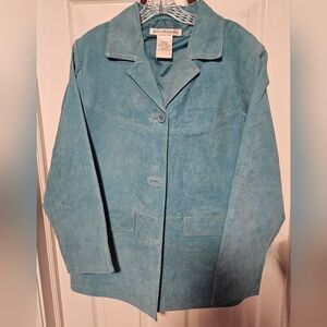 NEVER WORN Jessica Holbrook Women's Blue Leather Jacket LG Size Med